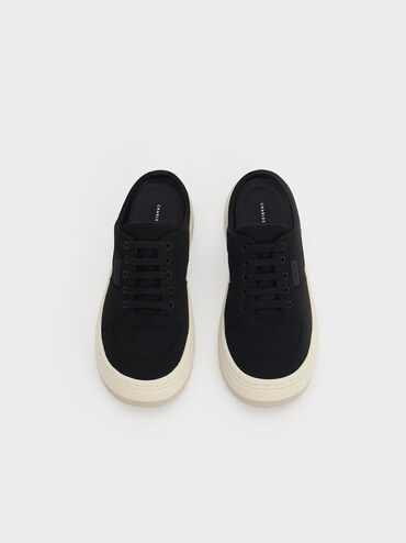 Textured Slip-On Sneakers, สีดำ, hi-res