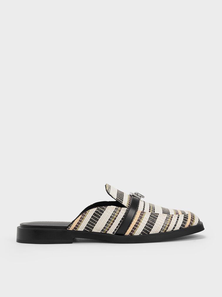 Metallic Accent Striped Loafer Mules, , hi-res