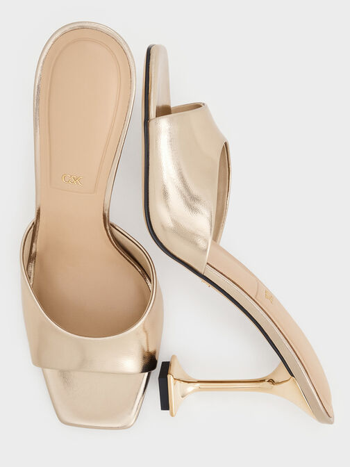 Jacqueline Metallic Leather Sculptural-Heel Mules, Champagne, hi-res