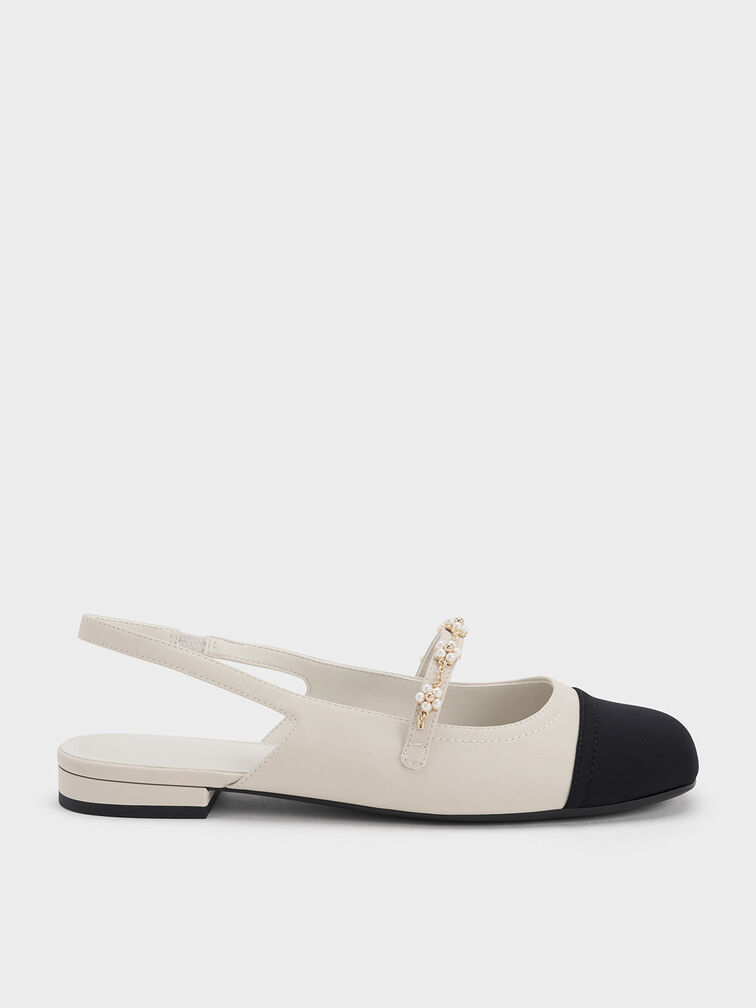 Beaded Flower Slingback Flats, Chalk, hi-res