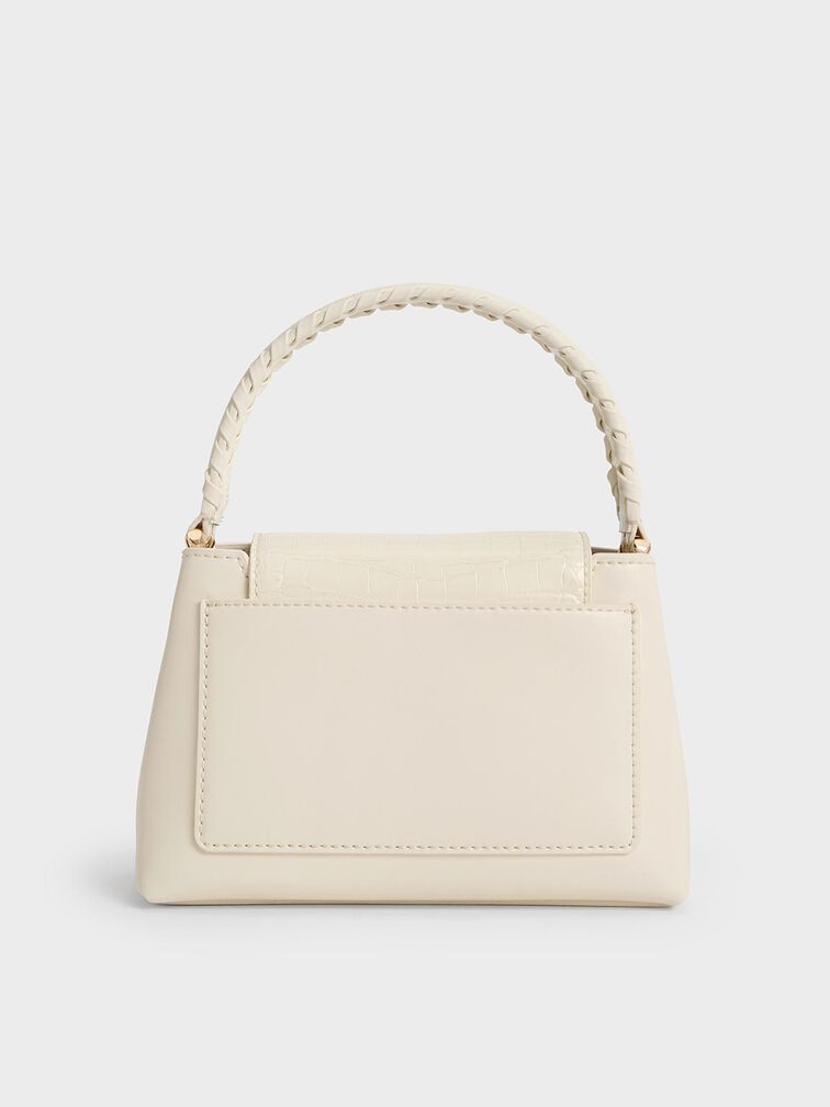 Arwen Croc-Effect Braided-Strap Top Handle Bag, Cream, hi-res