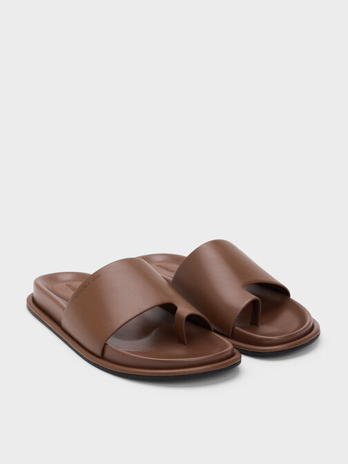 Wide-Strap Toe-Ring Sandals, Brown, hi-res