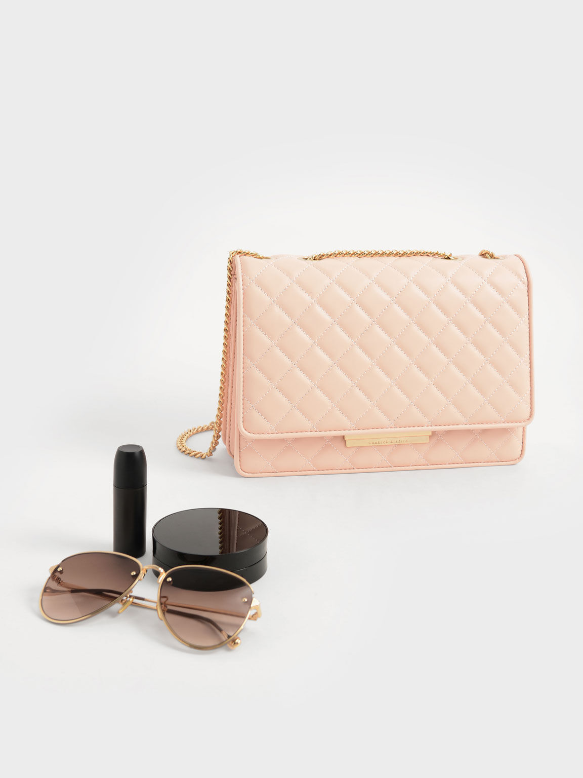Quilted Chain Bag, Light Pink, hi-res