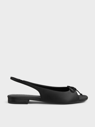 Imani Satin Bow Slingback Sandals, Black Textured, hi-res