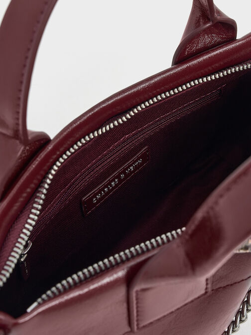 Atwood Crinkle-Effect Chain-Embellished Tote Bag, Burgundy, hi-res