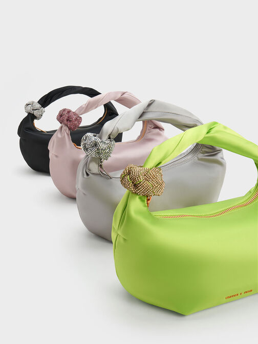 Embellished Satin Shoulder Bag, , hi-res