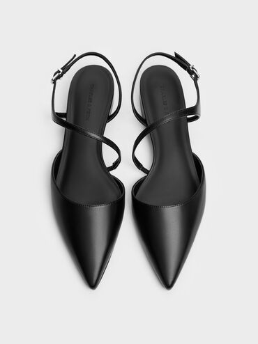 Cordelia Pointed Slingback Flats, Black, hi-res