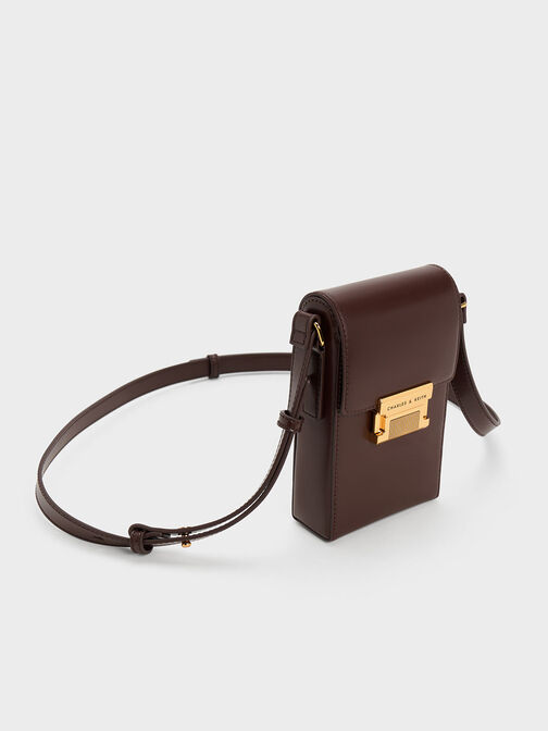 Metallic Accent Elongated Pouch, Dark Brown, hi-res