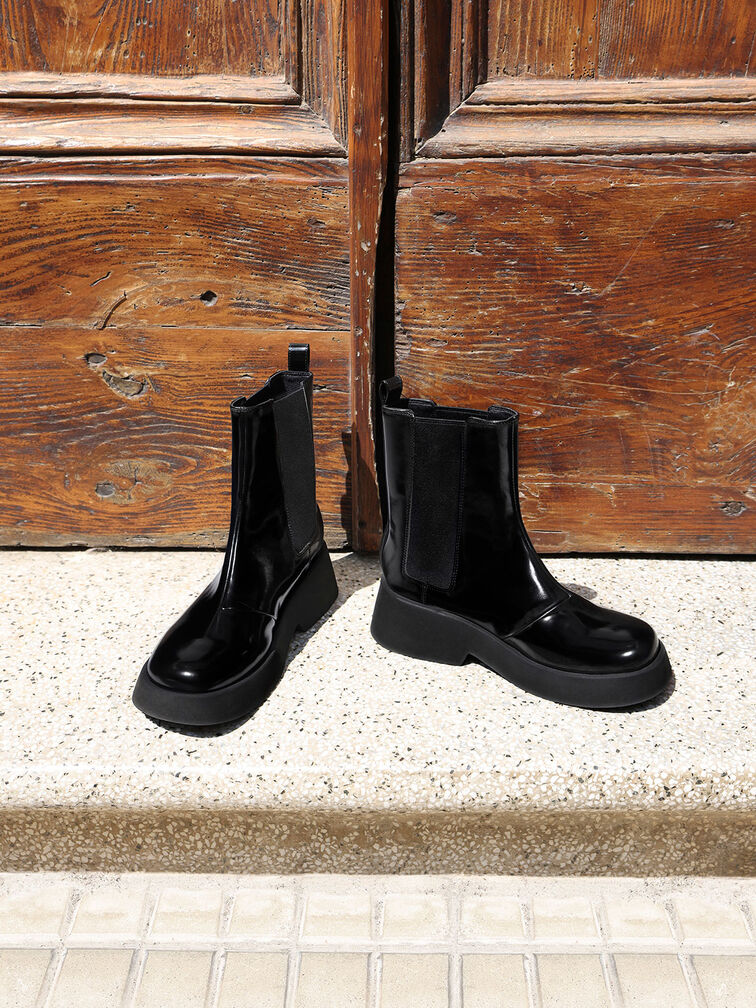 Giselle Patent Chelsea Boots, หนังแก้วสีดำ, hi-res