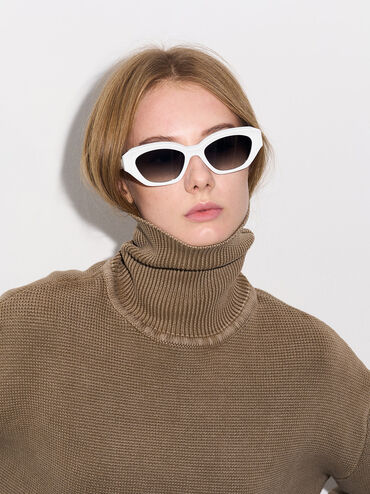 Onyx Recycled Acetate Cat-Eye Sunglasses, White, hi-res