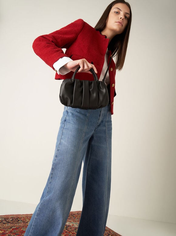 Holiday 2021 Collection: Claudette Ruched Top Handle Bag, Black, hi-res