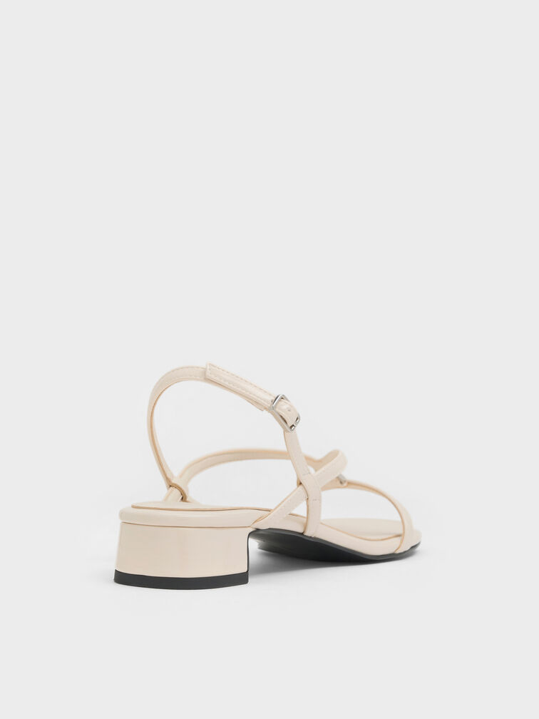 Patent V-Strap Heeled Slingback Sandals, Chalk, hi-res