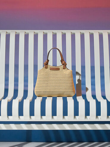 Ida Knotted Handle Knitted Tote Bag, Beige, hi-res
