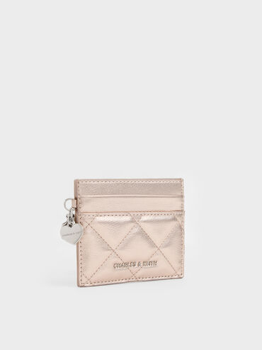 Arrietty Metallic Quilted Card Holder, Rose Gold, hi-res