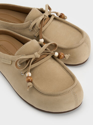 Gale Faux Suede Beaded-Lace Mules, Beige, hi-res