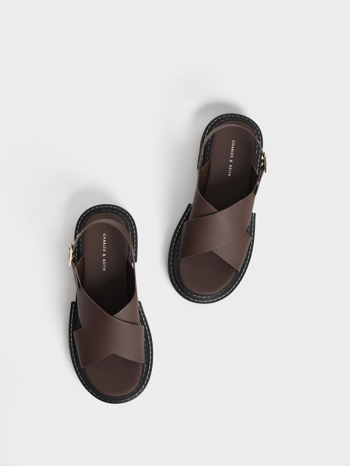 Crossover Slingback Sandals, Dark Brown, hi-res