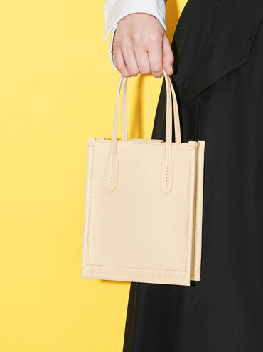 Geometric Tote Bag, สีเบจ, hi-res