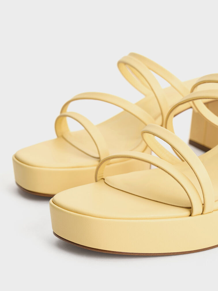 Strappy Trapeze-Heel Mules, Yellow, hi-res
