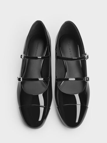 Patent Double-Strap Mary Janes, Black Patent, hi-res