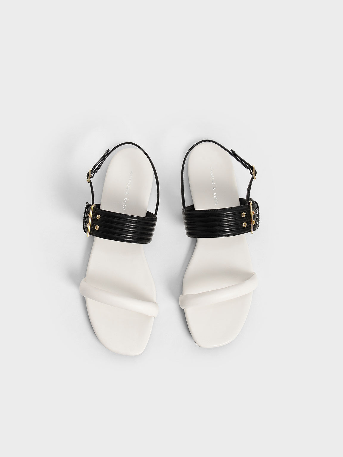 Two-Tone Puffy Grommet Sandals, Chalk, hi-res