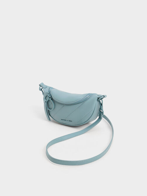 Philomena Crinkle-Effect Half-Moon Crossbody Bag, สีสเลทบลู, hi-res