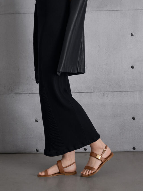 Yvette Double-Strap Sandals, Brown, hi-res