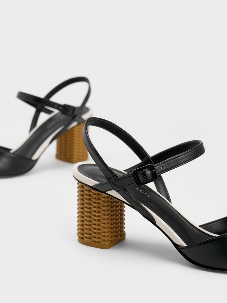 Rattan Block Heel Pumps, , hi-res