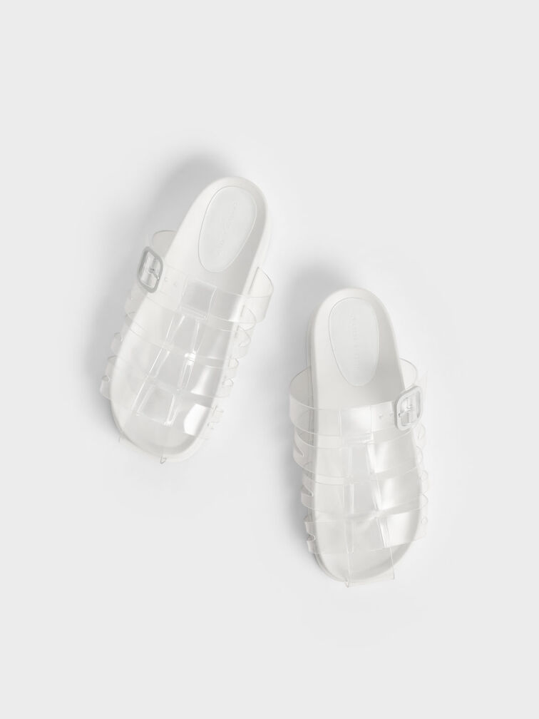 Madison Caged See-Through Slide Sandals, สีขาว, hi-res