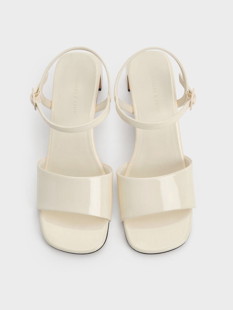 Patent Ankle-Strap Heeled Sandals, Butter, hi-res