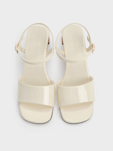 Patent Ankle-Strap Heeled Sandals, Butter, hi-res