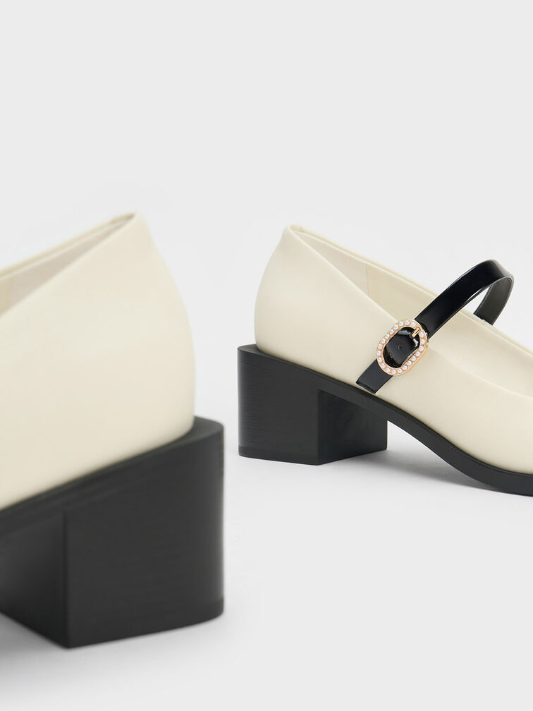 Patent Crystal-Embellished Buckle Two-Tone Mary Janes, Multi, hi-res