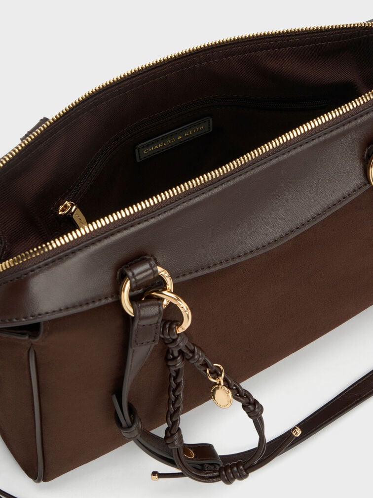 Haylen Braided-Charm Shoulder Bag, Espresso Brown, hi-res