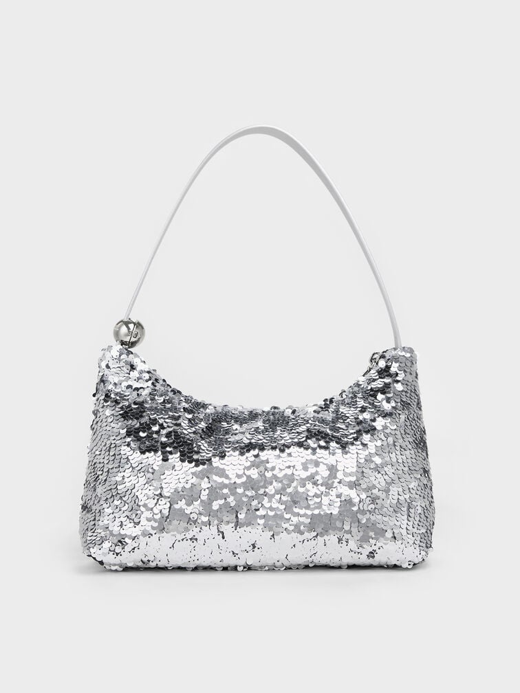 Jesmyn Sequinned Two-Way Bag, Silver, hi-res
