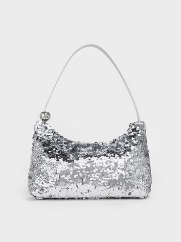 Jesmyn Sequinned Two-Way Bag, Silver, hi-res