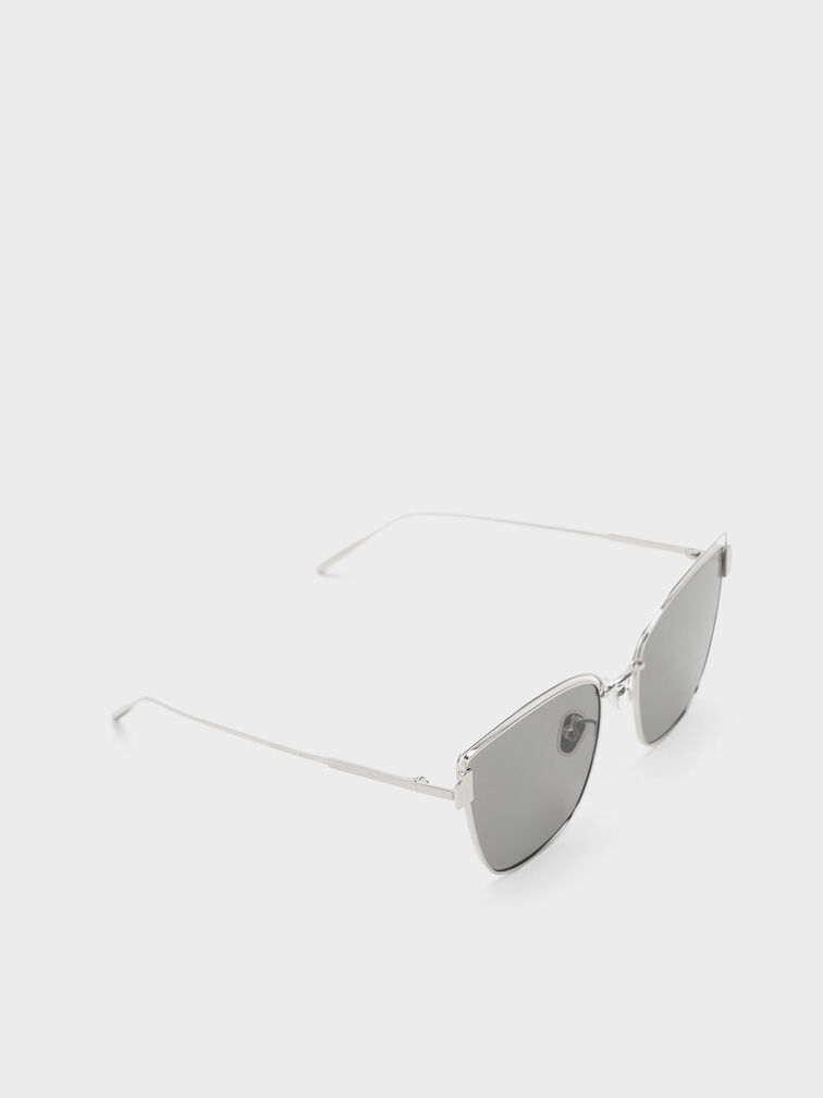 Wire-Frame Cat-Eye Sunglasses, Silver, hi-res