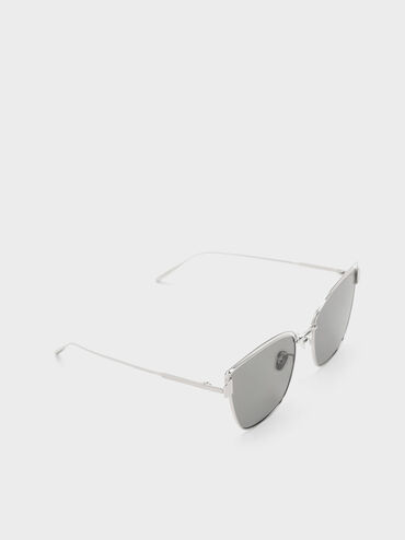 Wire-Frame Cat-Eye Sunglasses, Silver, hi-res