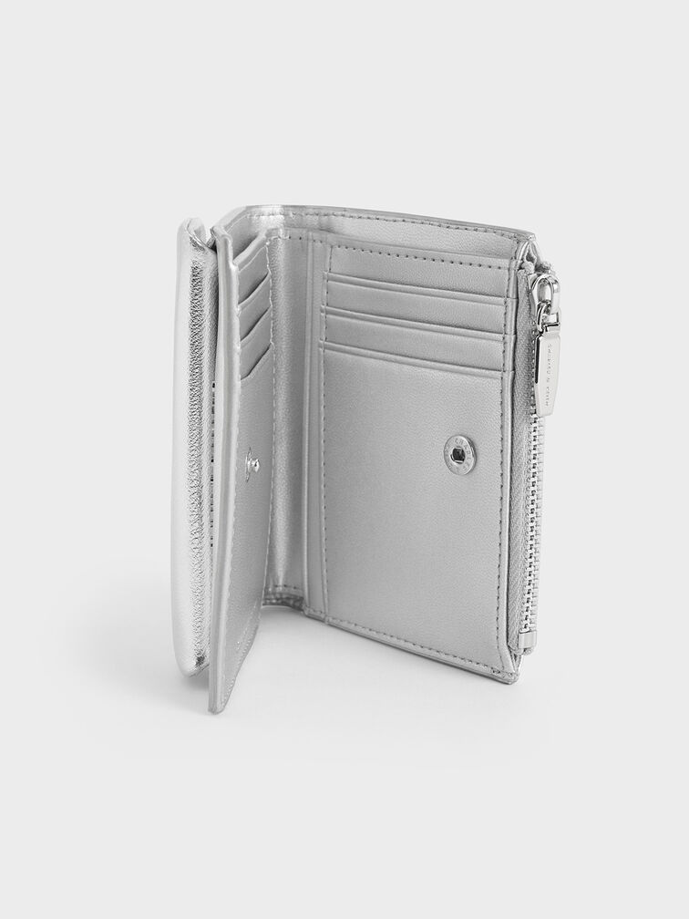 Rachel Metallic Front-Pocket Top-Zip Wallet, Silver, hi-res