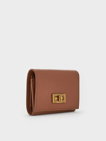 กระเป๋าสตางค์ดีไซน์สายมัดปมพร้อมตัวล็อคแบบหมุนรุ่น Edna, สีช็อคโกแลต, hi-res