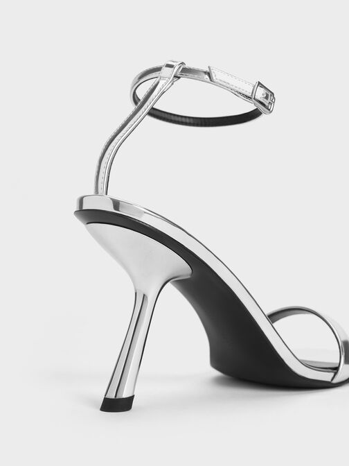 Metallic Slant-Heel Ankle-Strap Sandals, สีเงิน, hi-res
