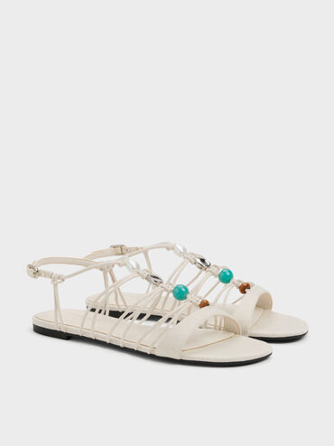 Georgie Linen Bead Strappy Sandals, Chalk, hi-res