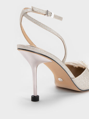 Beaded Glittered Ankle-Strap Pumps, สีเงิน, hi-res