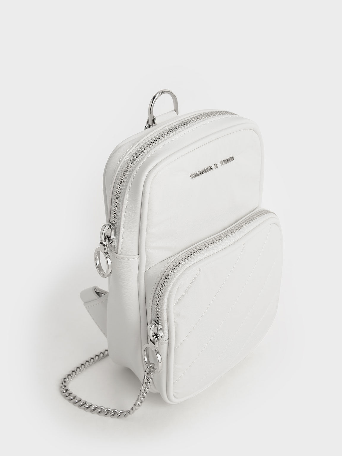 Panelled Elongated Crossbody Bag, White, hi-res