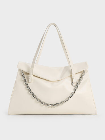 Andromeda Chunky-Chain Trapeze XL Tote Bag, Cream, hi-res