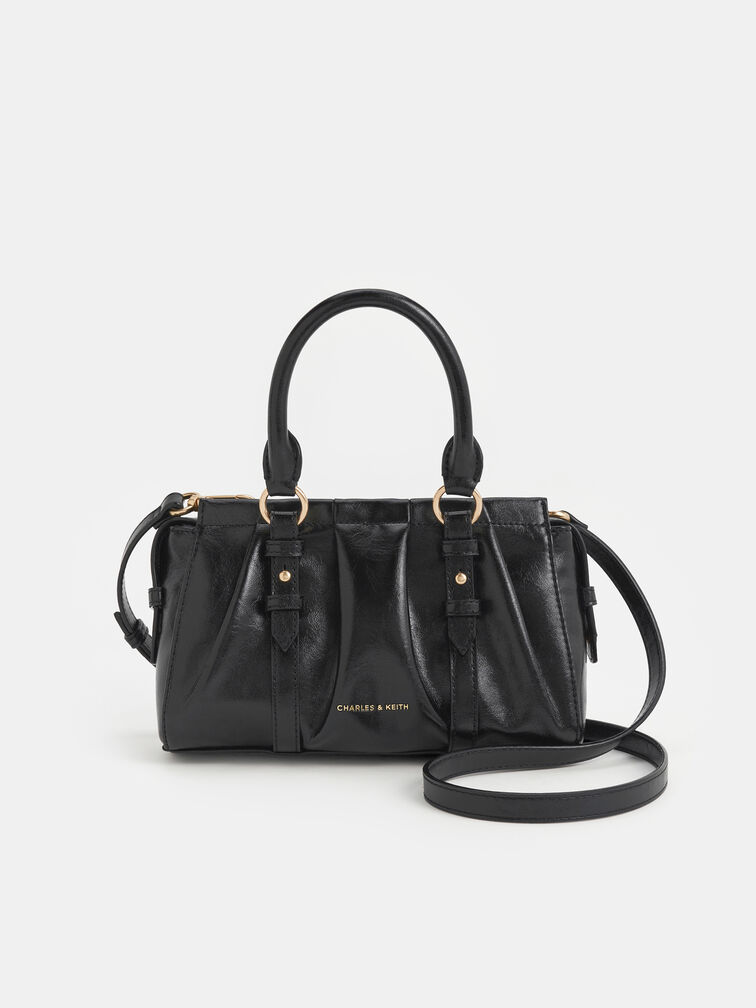 กระเป๋าโท้ทจับจีบย่นรุ่น Britton, สีดำ, hi-res