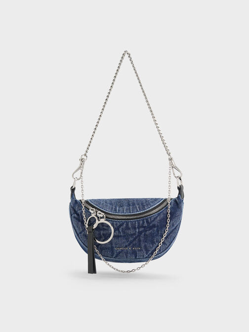Philomena Denim Half-Moon Crossbody Bag, , hi-res