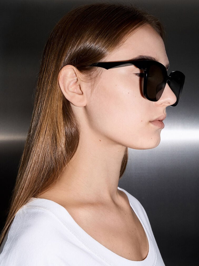 แว่นตากันแดดกรอบทรงเหลี่ยมวัสดุอะซิเตทรีไซเคิลรุ่น Freya, สีดำ แว่นตากันแดดกรอบทรงเหลี่ยมวัสดุอะซิเตทรีไซเคิลรุ่น Freya, สีดำ, hi-res