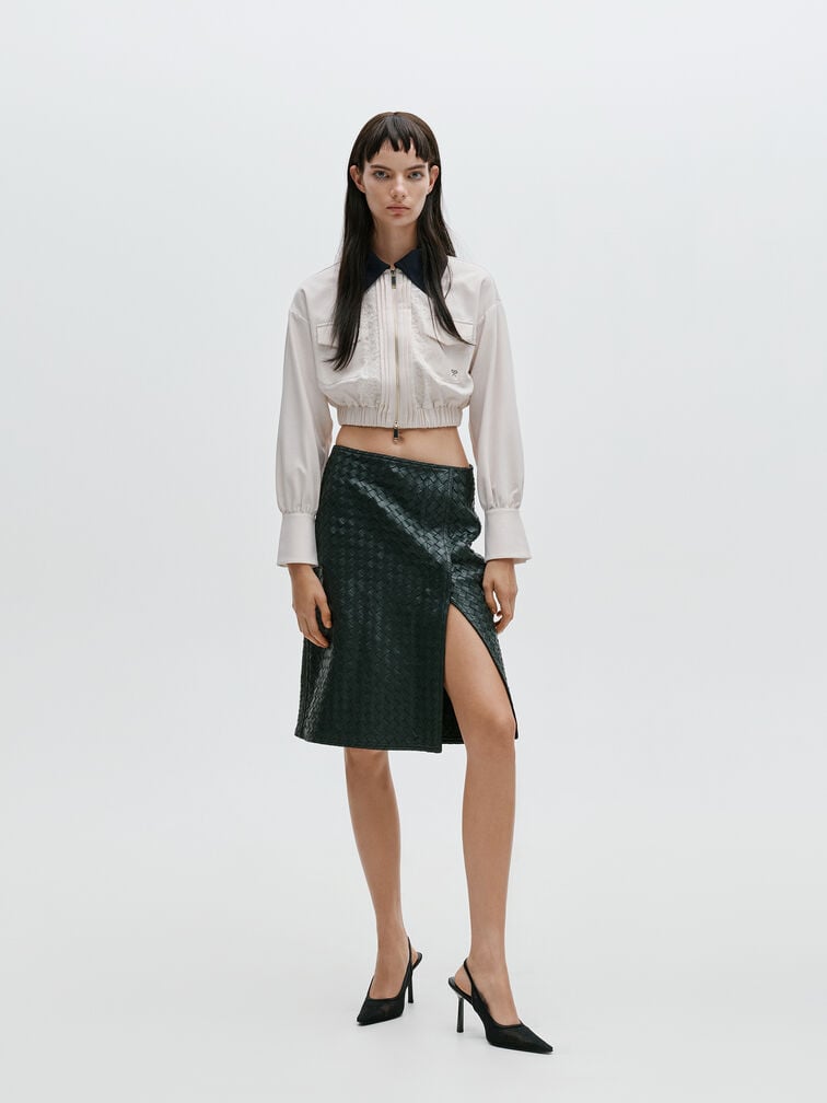 รองเท้าปิดส้นแบบมีสายรัดข้อเท้าดีไซน์ลูกไม้และผ้าซาติน, สีแบล็คเท็กซ์เจอร์, hi-res