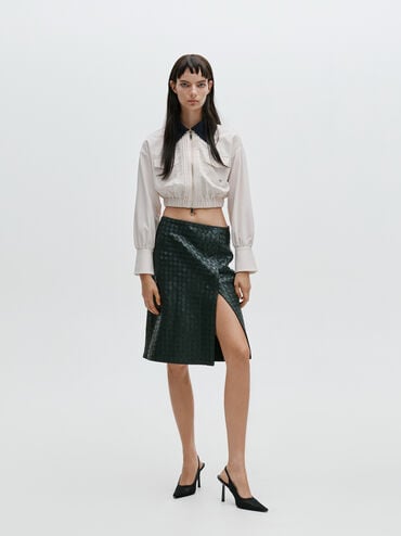 รองเท้าปิดส้นแบบมีสายรัดข้อเท้าดีไซน์ลูกไม้และผ้าซาติน, สีแบล็คเท็กซ์เจอร์, hi-res