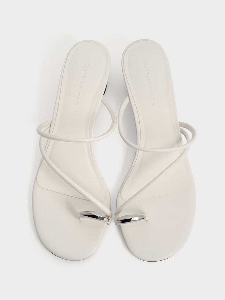 Metallic-Accent Strappy Toe-Ring Heeled Sandals, Chalk, hi-res