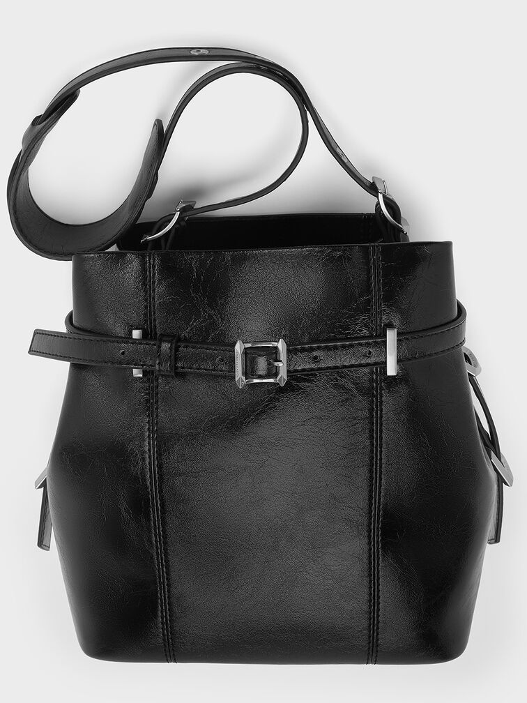 Bryna Belted Bucket Bag, Noir, hi-res